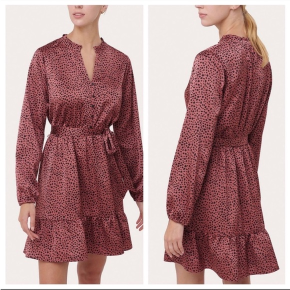 5/$25 LOFT Cheetah Print Long Sleeve Belted Dress - Picture 1 of 8